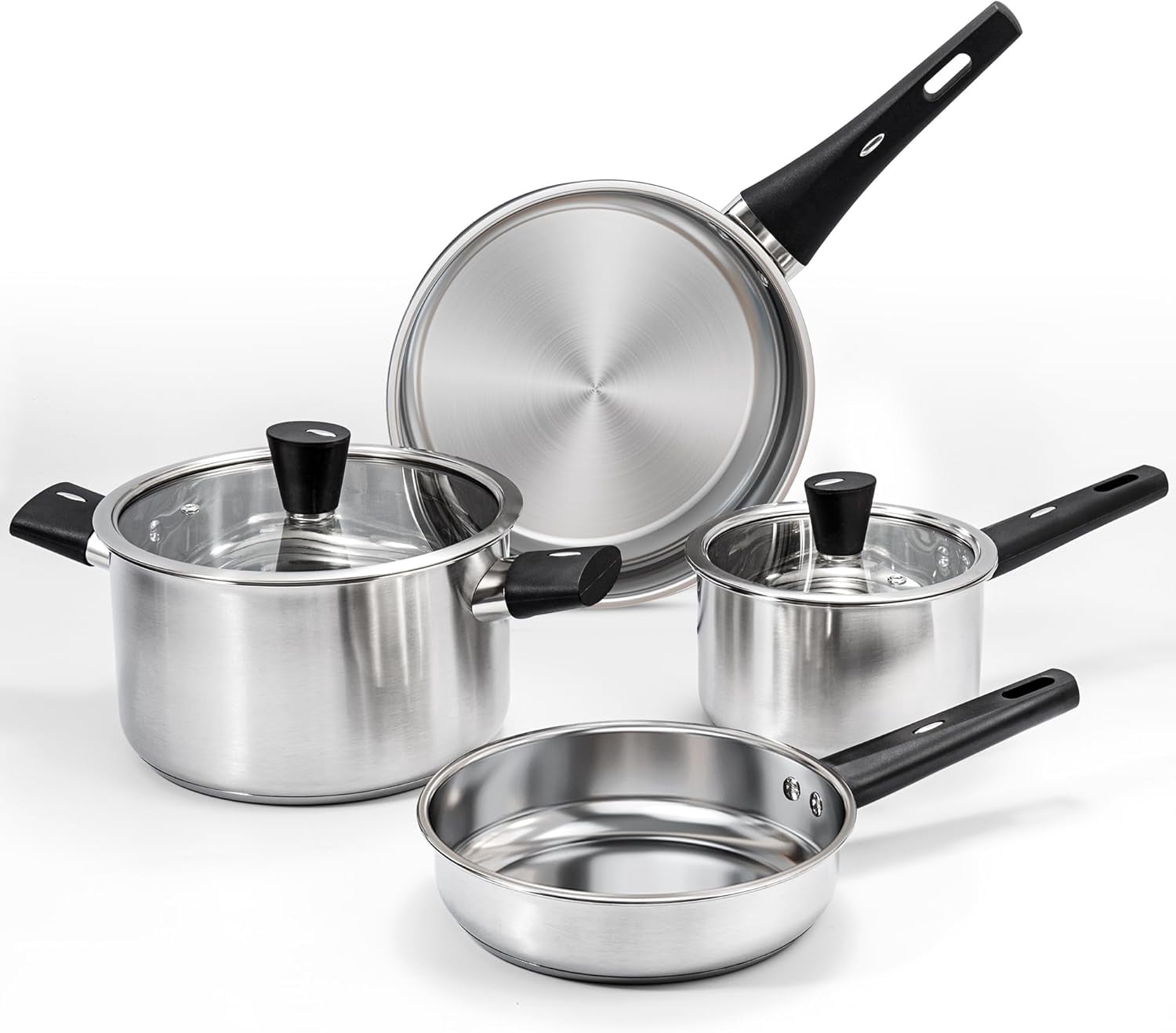 Pots and Pans Set, 6-Piece Stainless Steel Kitchen Cookware Set with Stay-Cool Handles, kitchen Cooking Sets Pots and Pans Compatible with Gas, Electric & Induction, Dishwasher Safe
