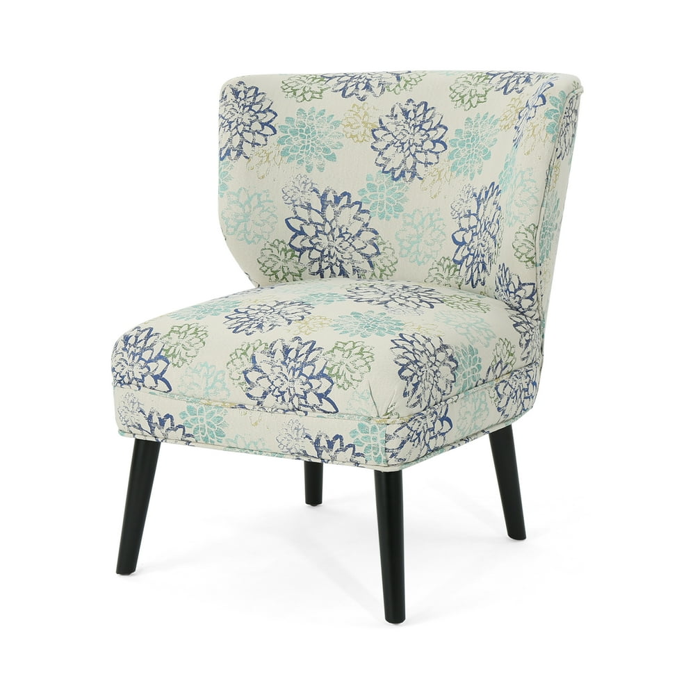 Roger Modern Farmhouse Accent Chair, Blue Floral and Matte Black