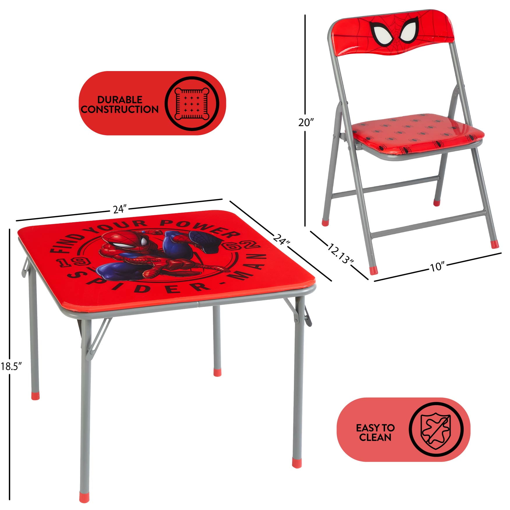 Marvel Spiderman Kids' 3-Piece Table and Chairs Set, Red