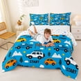 thumbnail image 3 of Castle Fairy Playful Race Car Queen Comforter Set 3pcs for Kids, Checkered Flag Bedding Comforter Set for Modern Room, Bright Blue, 3 of 6