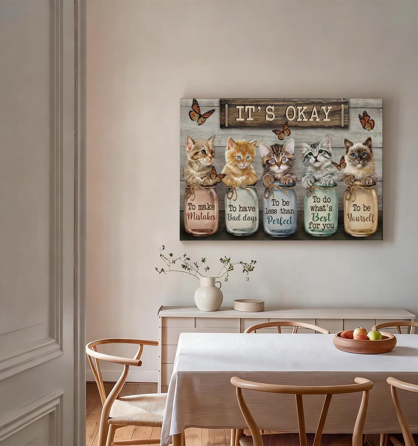 It's Okay Kittens Self-Love Canvas Wall Art, Cute Cat Decor, Inspirational Self-Care Quote Artwork For Bedroom, Nursery, Bathroom, Ready To Hang 12*18inch(30*45cm)