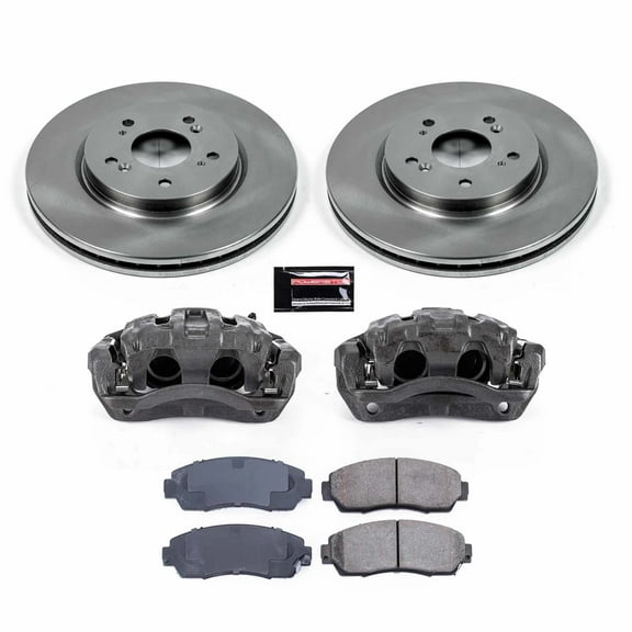 PowerStop Front Stock Replacement Brake Pad and Rotor Kit with Calipers Fits: HONDA Select Models KCOE5432