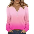 thumbnail image 3 of Loopsun Womens Winter Tops, Long Sleeve T Shirts for Women, Women's Fashion Printed V-Neck Buttoned Long Sleeve Pullover Top Hot Pink, M, 3 of 5