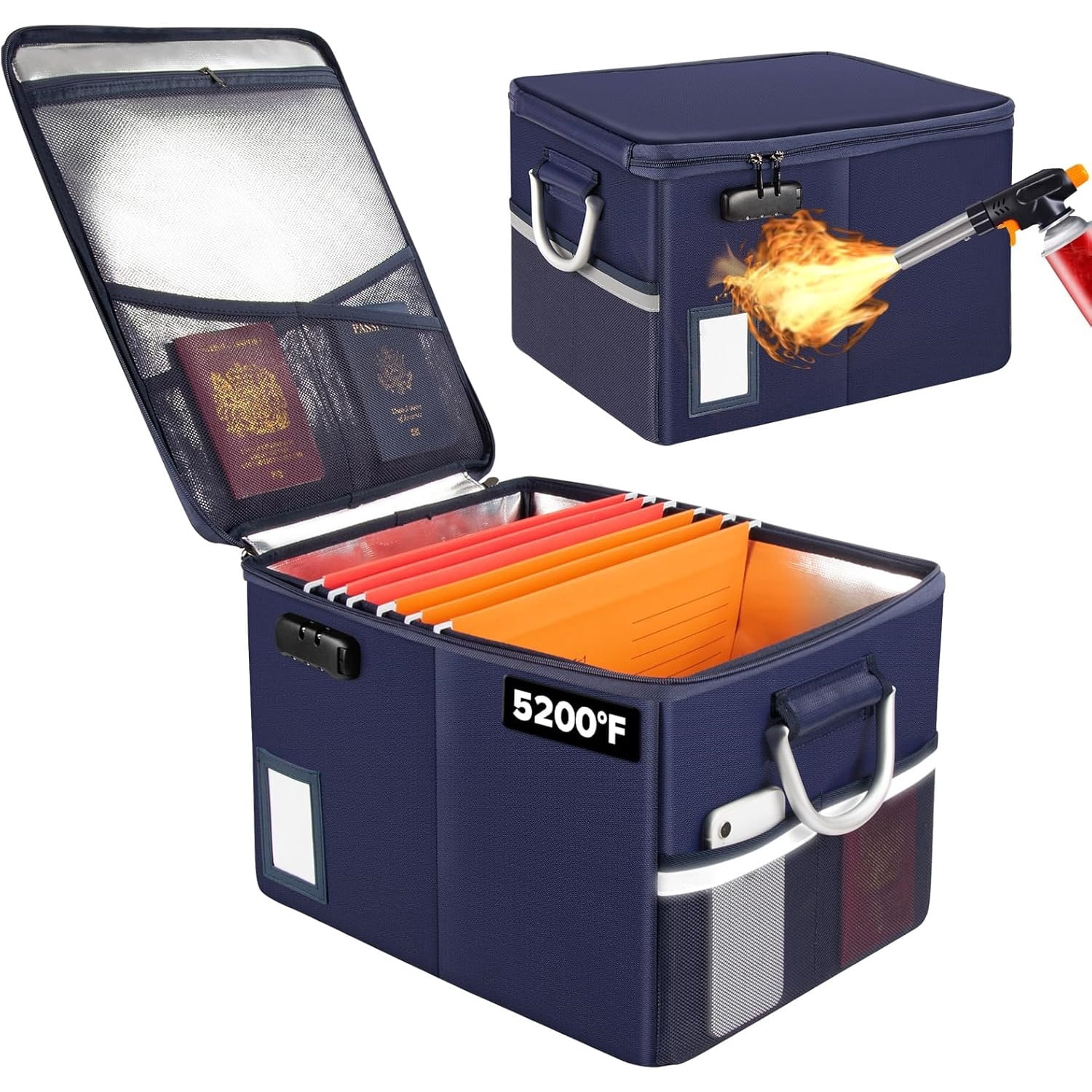 5200°F Fireproof Document Box, Fire Important Document Organizer with Lock, Upgraded Heat Insulated Filing Storage Cabinet Office Organization (5200°F Fireproof Box, Blue)