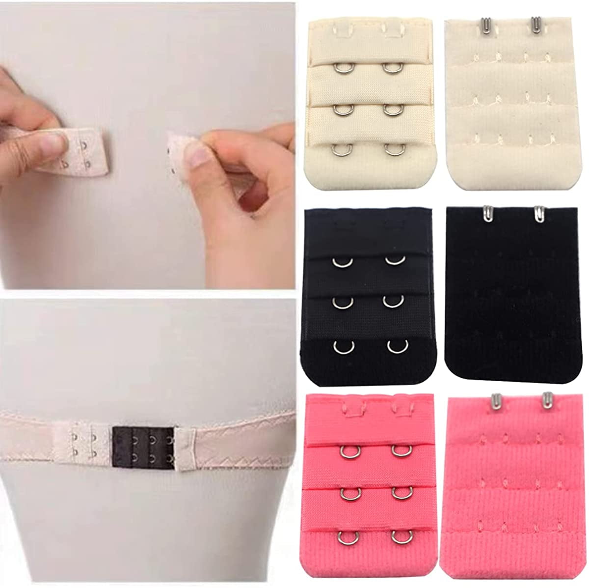 Rows Spacing Bra Extender Strap with Stainless Steel Clasp 22Pcs Assorted Color Women 3-Hook 3