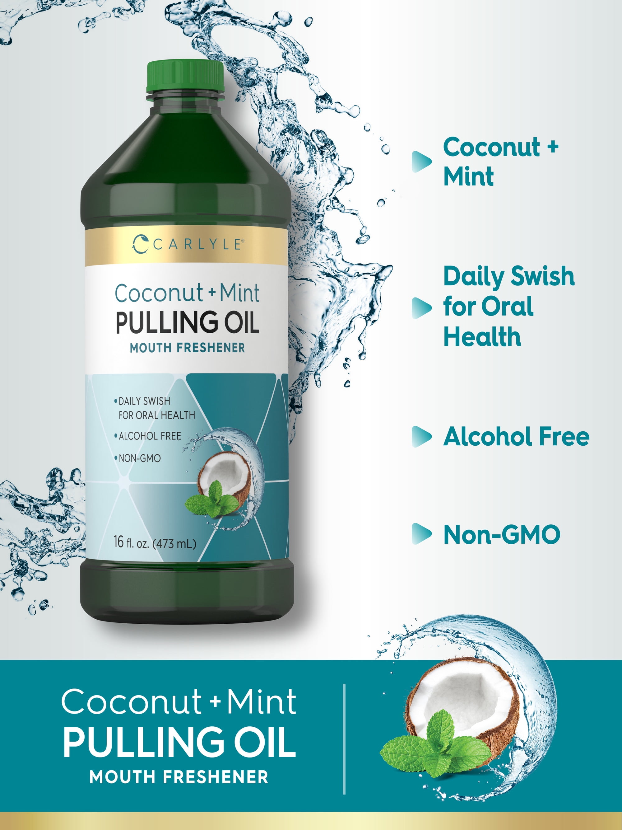 Pulling Oil for Teeth & Gums | 16 fl oz | 2 pack | Coconut and Mint | For Men and Women | by Carlyle
