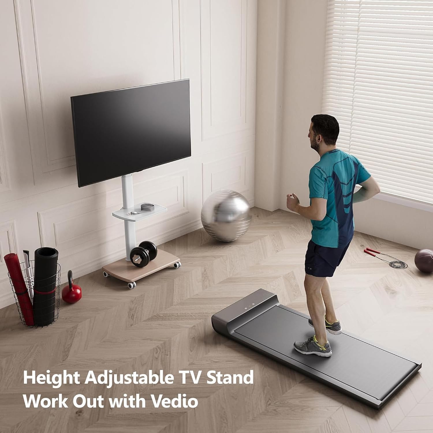 FITUEYES Rolling TV Stand for 32–75 Inch TVs, White, Power Outlet, Swivel Mount