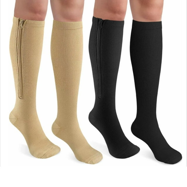 EIGTHTAIL 2 Pairs Zipper Compression Socks for Women & Men Toe Knee High Support Sock - XXL