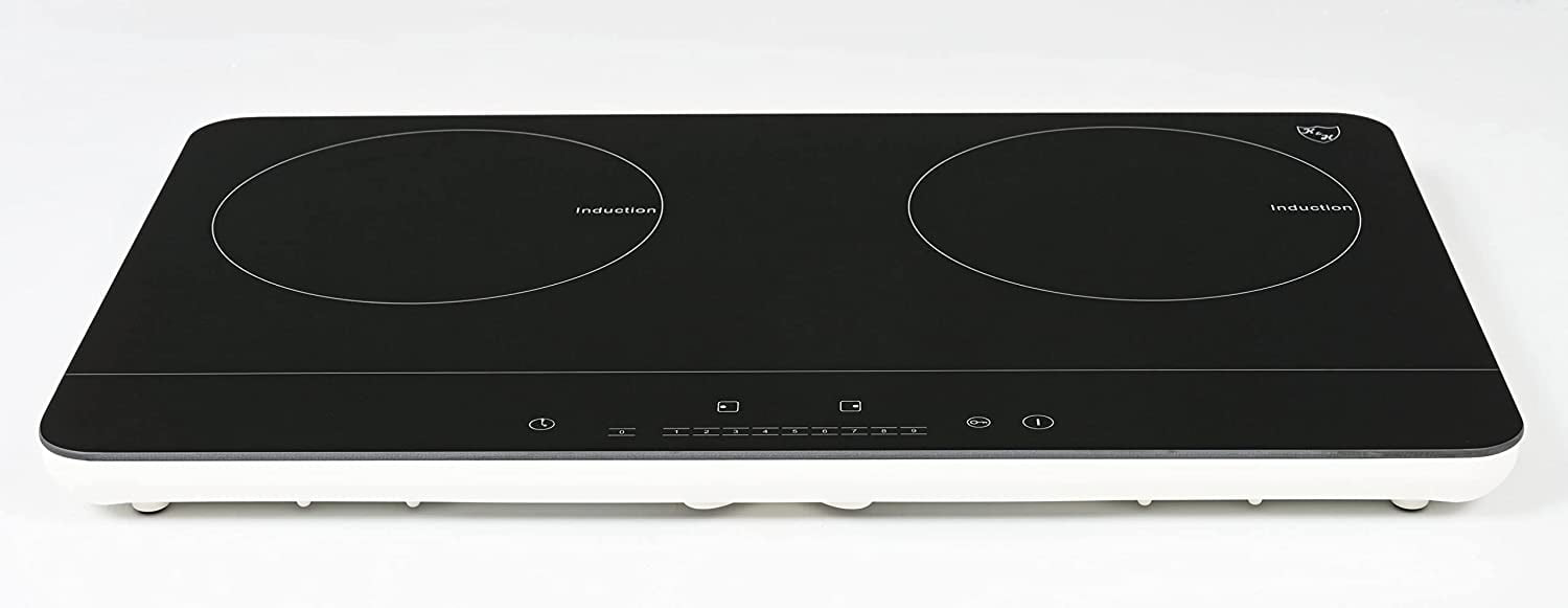 K&H 2 Burner Double Dual 24 Inch Induction ULTRA SLIM Electric Stove Top Ceramic Cooktop White 120V 1800W IN-DD18-120S