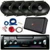 Pioneer SPH-C10BT Single DIN Smartphone Multimedia Bluetooth USB Receiver Bundle Combo with 4x 6x8" 300W Peak Power 2-Way Coaxial Speakers, 4-Channel Compact Marine Amplifier, Amp Wiring Kit
