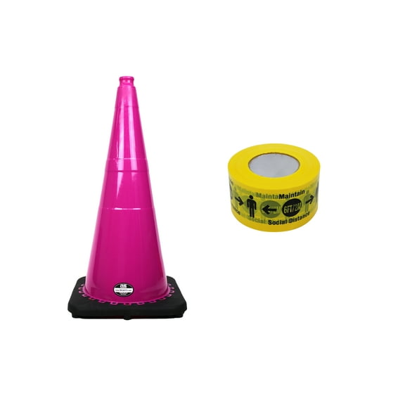 RK-Safety 28" Pink Traffic Safety Cone, Black Base with High-Visibility Pandemic Barricade Tape (8 cone   2 Roll Tape )
