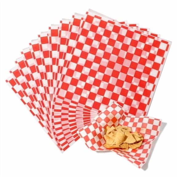 Fit Meal Prep [250 Sheets] 12x12" Deli Paper, Red and White Checkered Dry Waxed Paper for Food Basket, Sandwich Wrapping, Picnic, Burgers