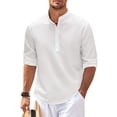 thumbnail image 4 of Men's Casual Shirt Long Sleeve Stand Collar Solid Color Shirt Mens Clothing, 4 of 11