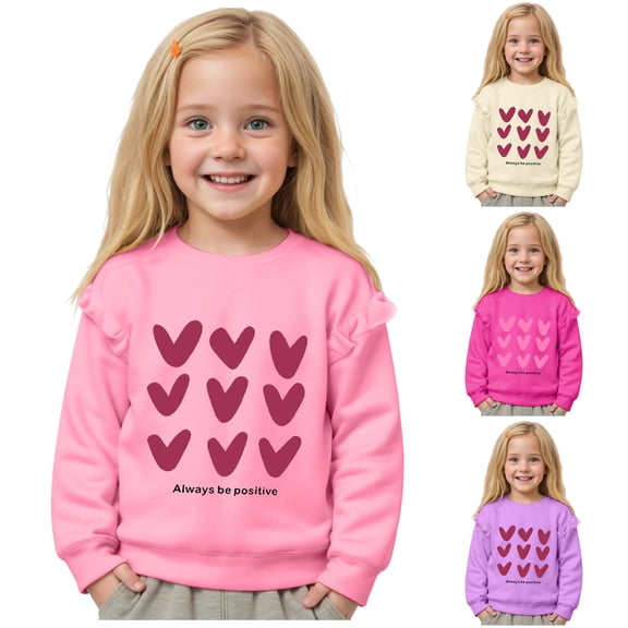 idosla Toddler Baby Girls Heart Sweatshirt Kids Valentine's Party Outfit Shirt Long Sleeve Tops (Purple, 7-8 Years)