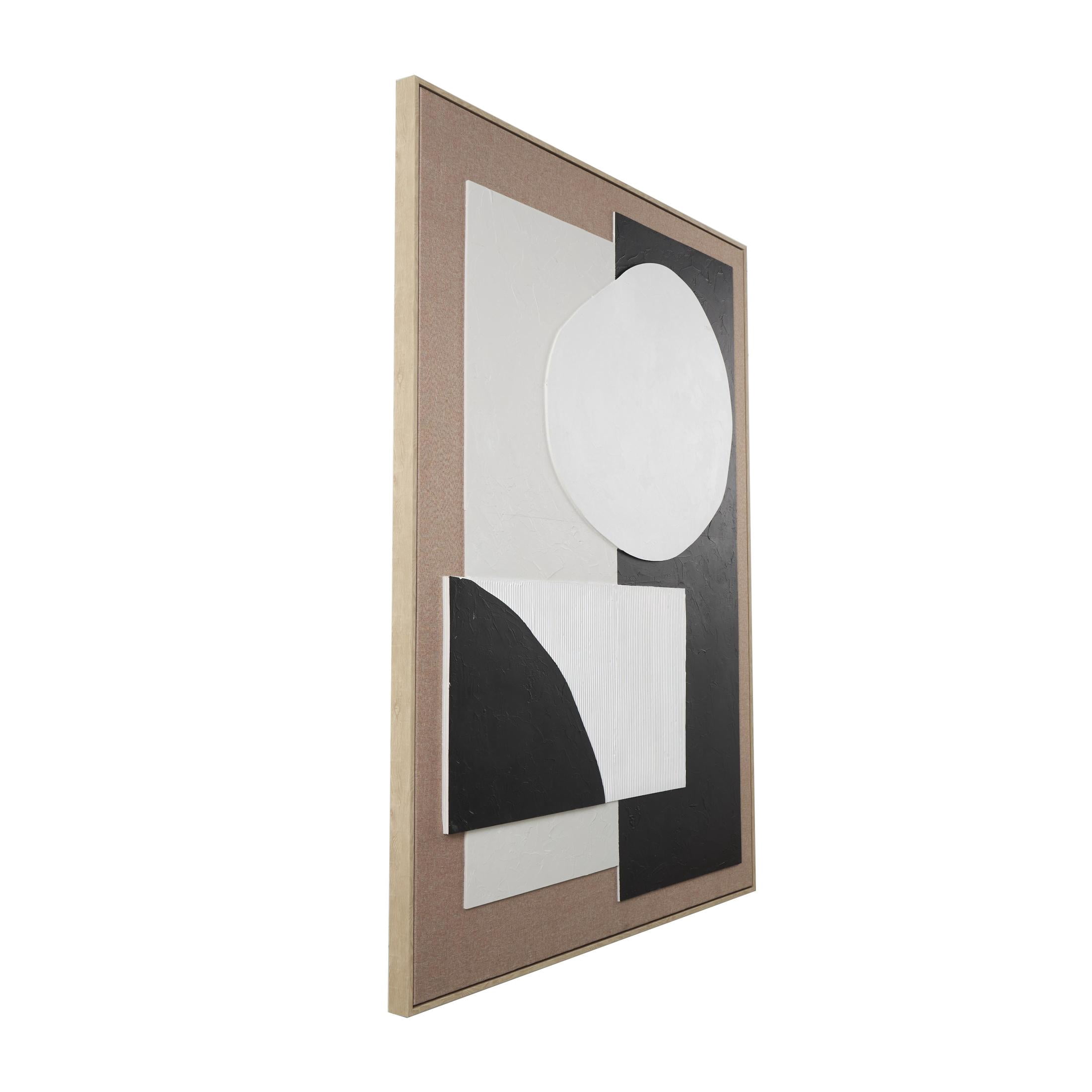 41" x 57" Textured Geometric Framed Wall Art with Abstract Black and White Shapes and Fabric Backing, by DecMode