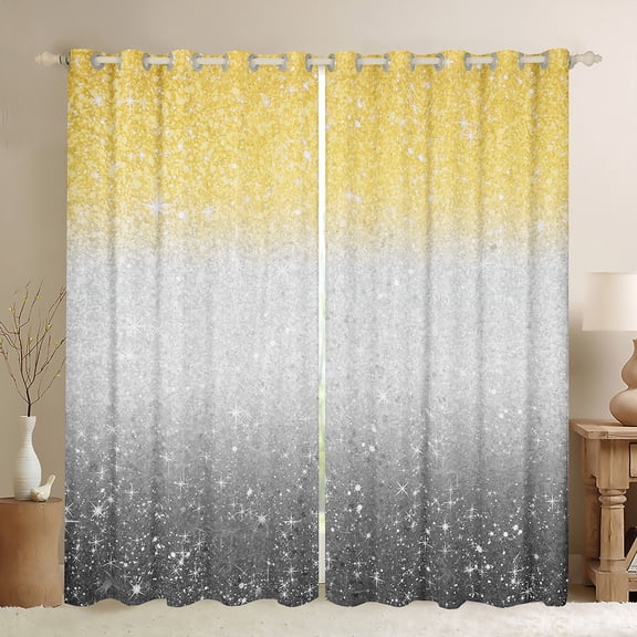 Homewish Grey Yellow Rainbow Black Out Curtains, Fashion Bling Stars Print Curtains Pack of 2 (42x63 Each), Teens Kids Girls Women Bedroom Curtains, Living Room Curtains Decor