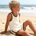 thumbnail image 6 of Zpanxa Boys Summer Outfits Kids Summer Solid Color Round Neck Sleeveless Top and Shorts Two Piece Outfit Beige 1 Years, 6 of 8