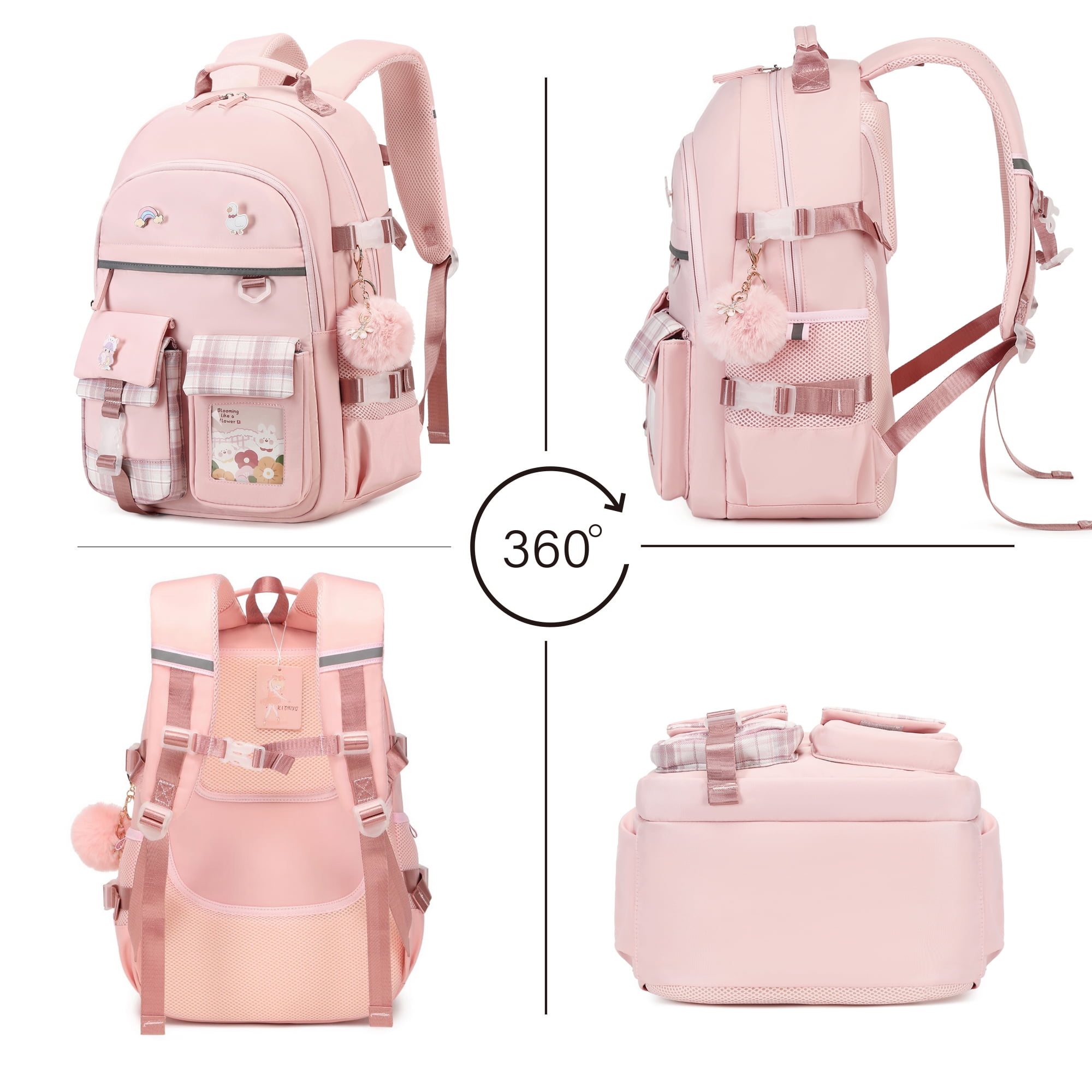 AO ALI VICTORY Backpack for Girls, 15.6 inch Laptop School Bag Kids Kindergarten Elementary Large Bookbags for Girls Women Students Casual Travel Daypacks (Pink)