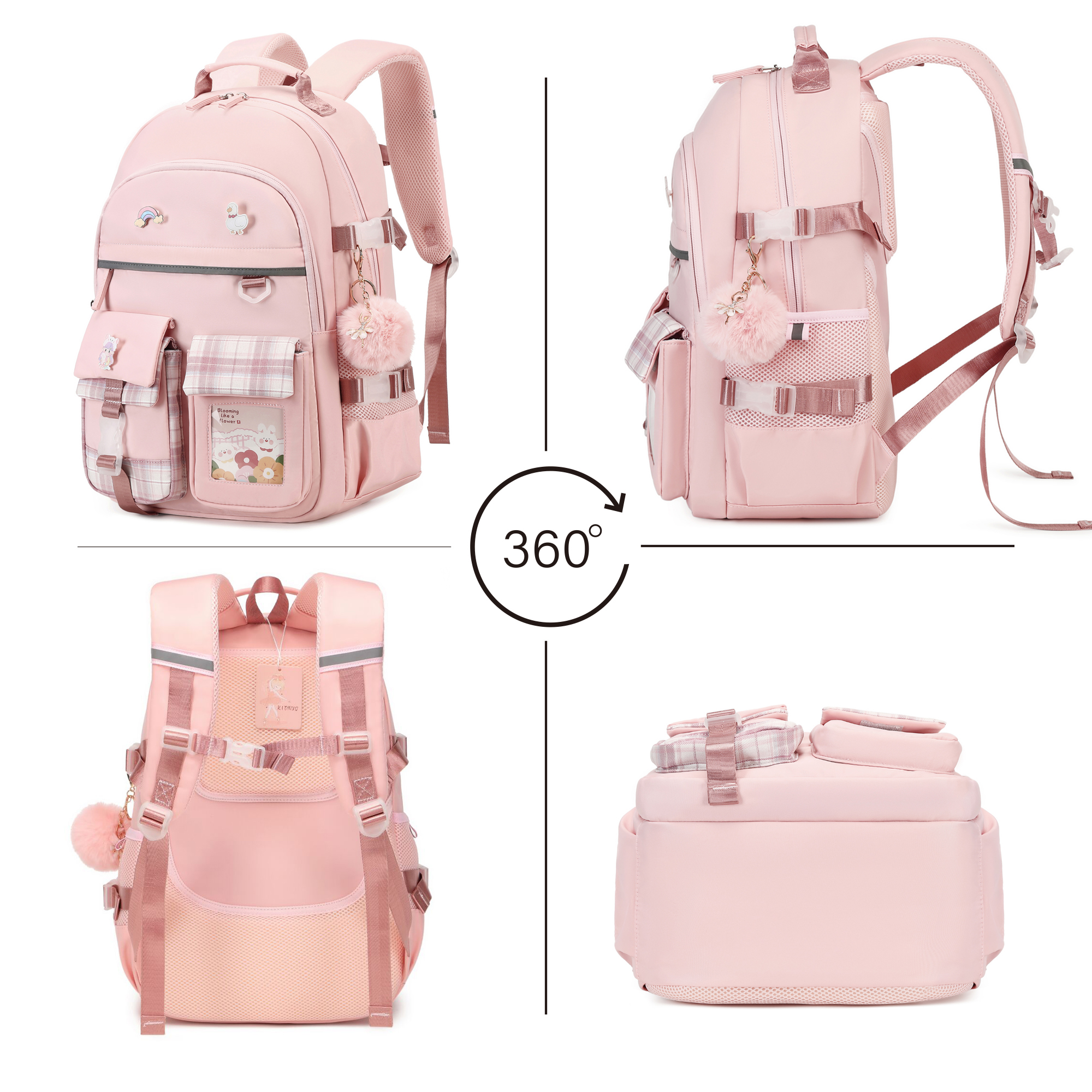 Mochila para niñas, para laptop de 15.6 pulgadas, para jardín de infantes y primaria, grande, para mujeres estudiantes, casual, para viajes (rosa) 6