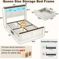 thumbnail image 2 of Blotout Farmhouse Queen Size Bed Frame with 55" Tall Storage Bookcase Headboard & 4 Drawers, Wood Platform Bed Frame with 24" Roman Colum Footboard, LED Light, Charging Station, No Box Spring Needed, 2 of 8
