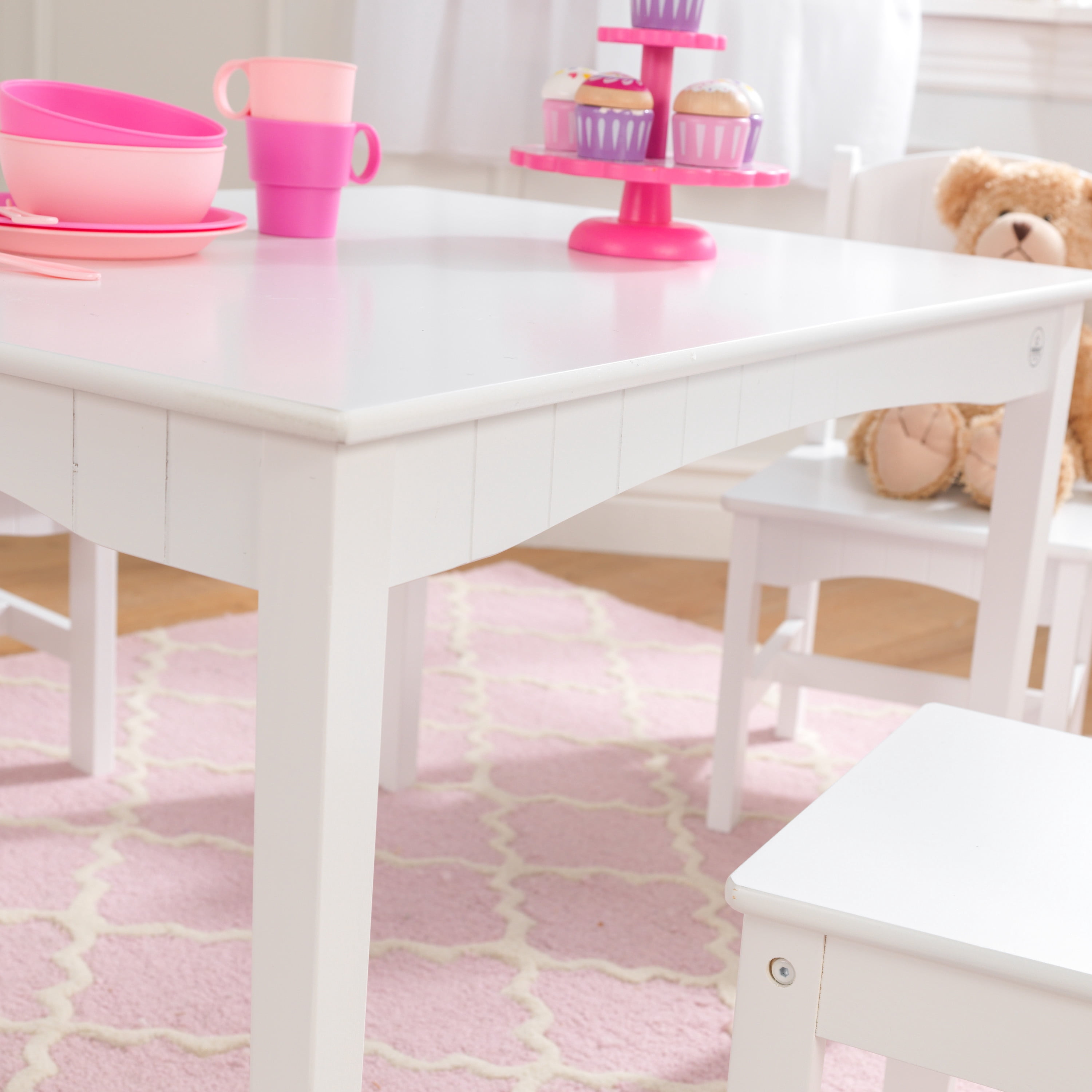 KidKraft Nantucket Wooden Table with Bench and 2 Chairs, Children's Furniture - White