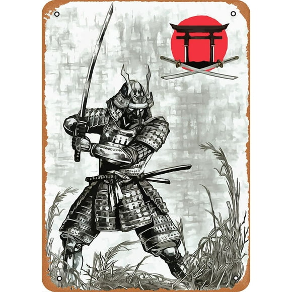 Samurai with a Sword Deities Happiness Japan Retro Vintage Decorative Metal Tin Sign 8x12 Inch