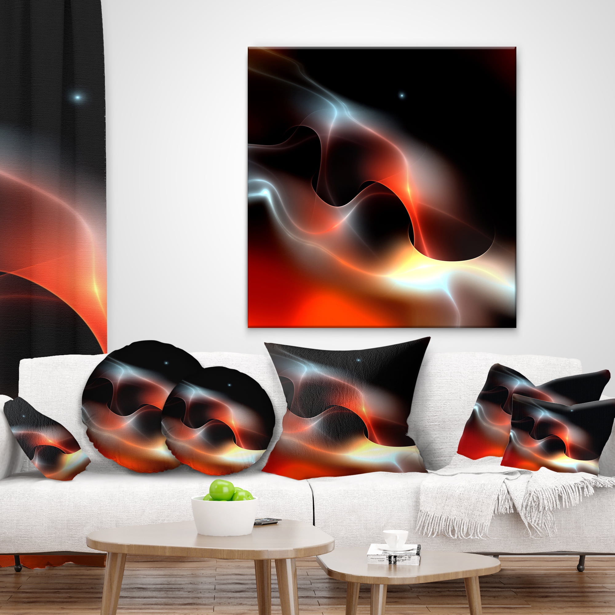 Designart Red Black Abstract Warm Fractal Design - Abstract Throw Pillow - 18x18