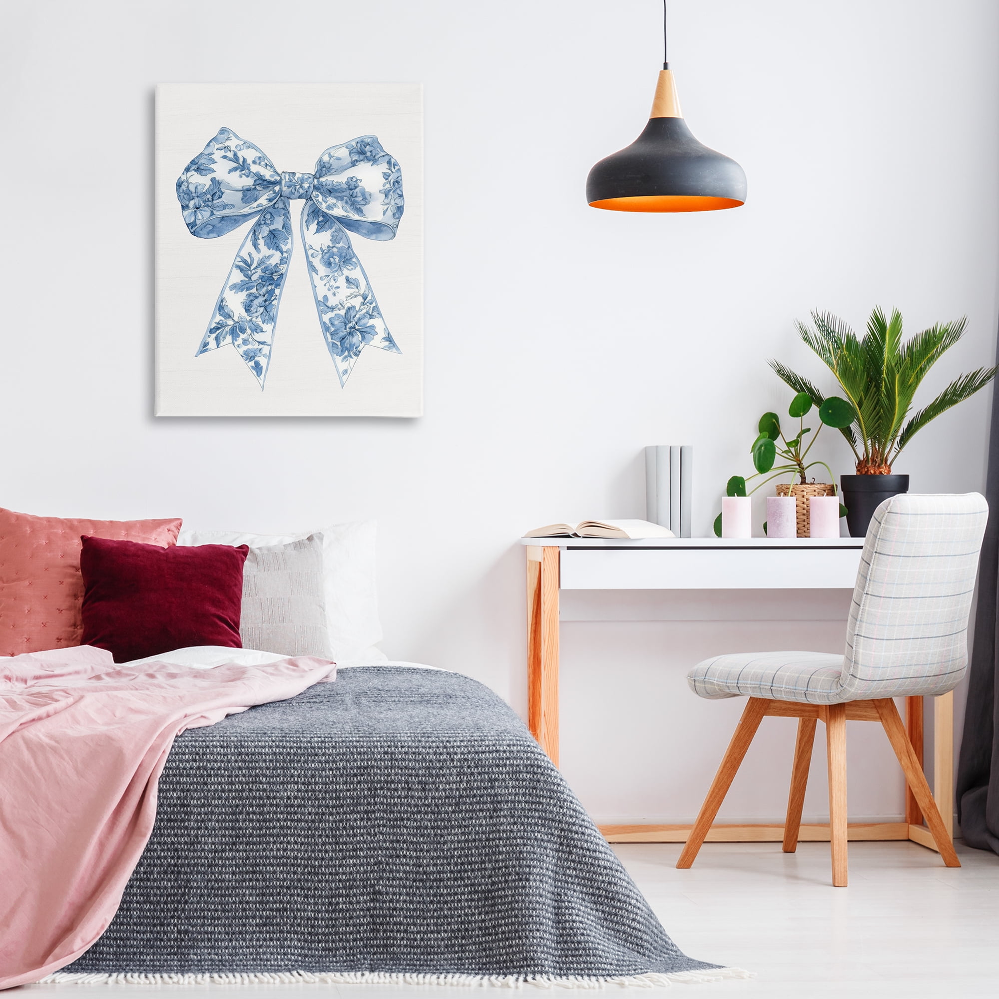 Soft Delicate Toile Bow Canvas Wall Art, design by Lettered and Lined