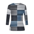 thumbnail image 7 of Womens Slim Fit T-shirts 3/4 Sleeve Crewneck Plus Size Y2k Crop Tops Graphic Base Tee Shirt S-3X Casual Spring (M, Gray|Plaid), 7 of 7