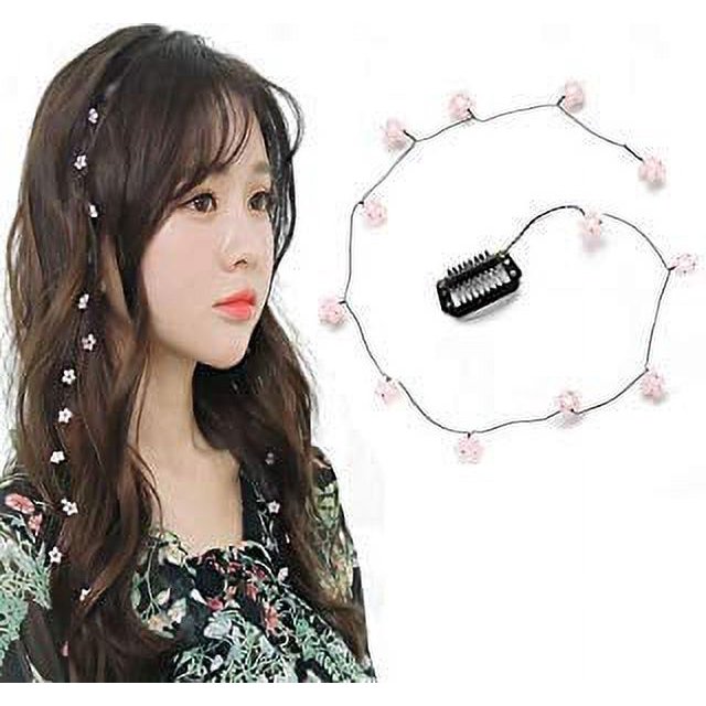 3 piezas de extensiones de cabello decorativas para tocado con flores de cristal para mujer, accesorios para el cabello con horquilla invisible aerodinámica (rosa)