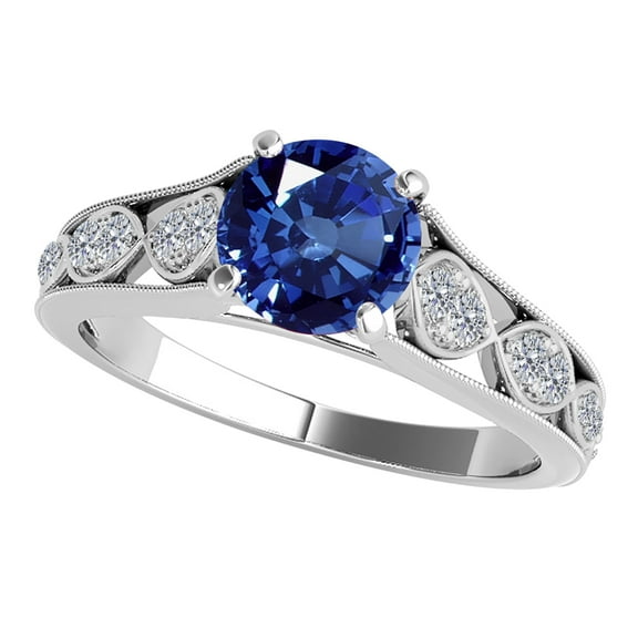 Mauli Jewels Rings for Women 1.06 Carat Diamond And Tanzanite Ring Prong-Setting 10k White Gold