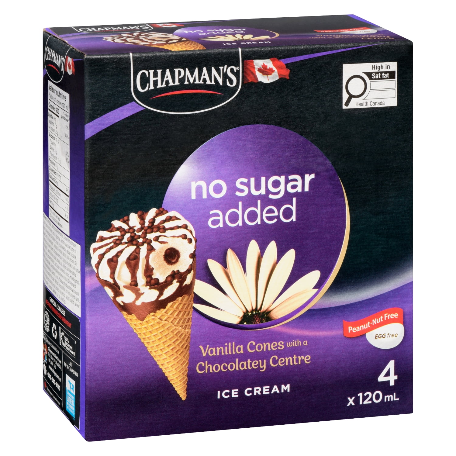 Chapman's No Sugar Added Vanilla Ice Cream Cones in a Box, 4 x 120mL