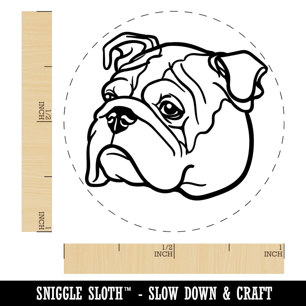 English Bulldog Head Self-Inking Rubber Stamp Ink Stamper - Blue Ink - Medium 1 Inch