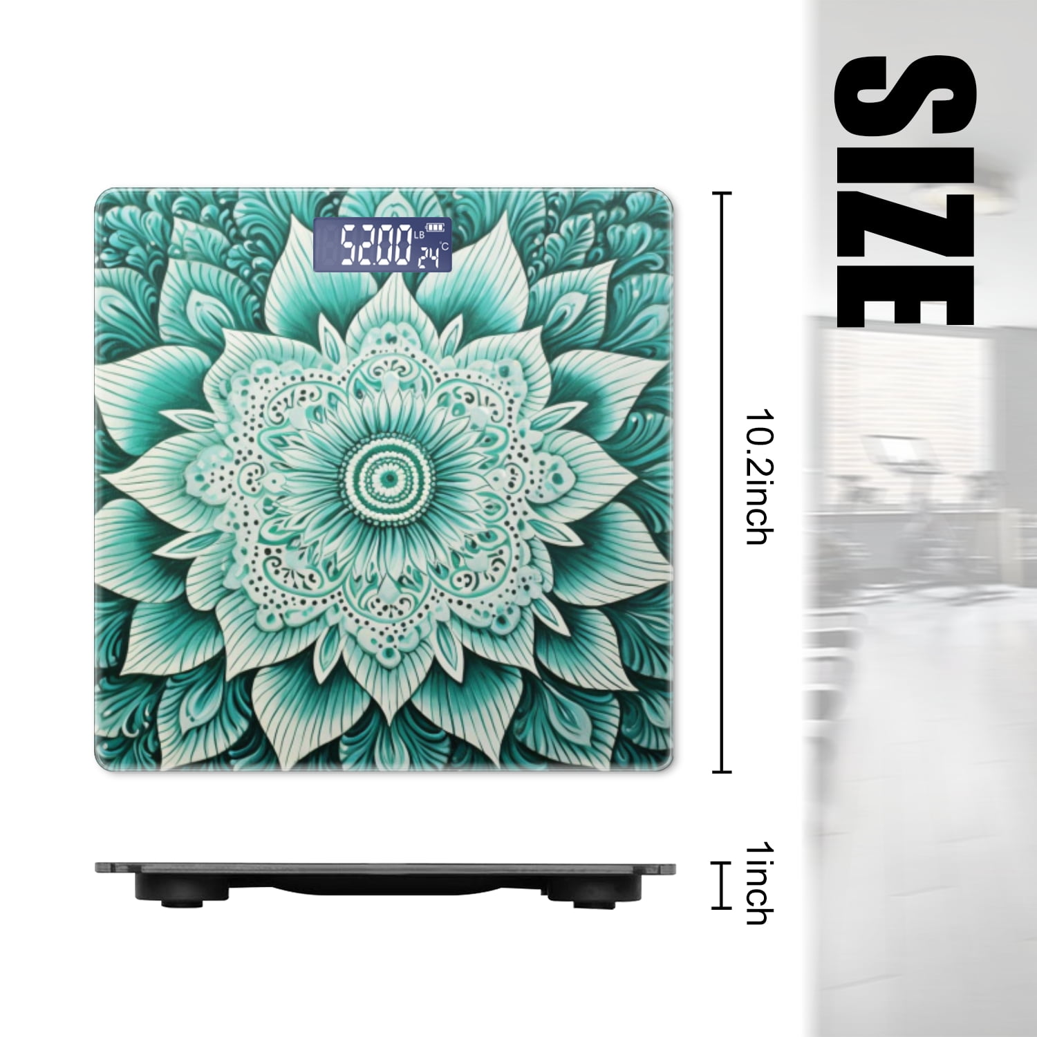 High Precision Body Weight Scale Smart Bathroom Scales with Large LCD Display(400lbs),Decorative for Bedroom-Teal Mandala Floral Pattern