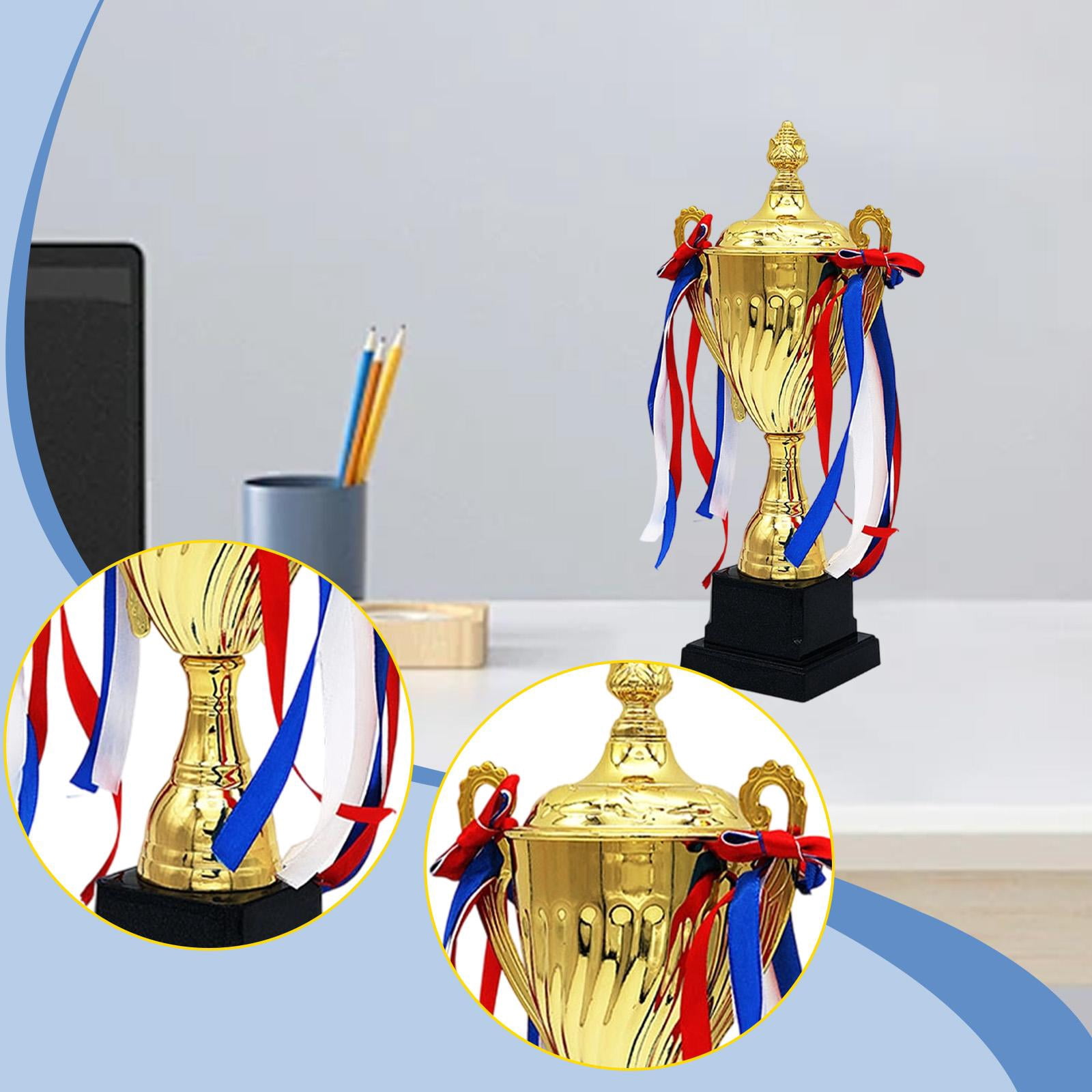 Award Trophy Soccer Cup Metal Ribbon Decor for Kids Adults School Sports Competition Ceremony