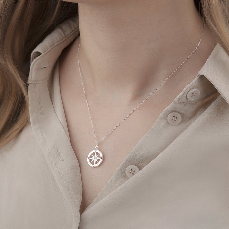 Anavia Custom Anniversary Gift for Girlfriend / Wife, Sterling Silver Compass Necklace Gift Card, I'd Be Lost Without You Jewelry for Her