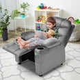 thumbnail image 3 of Infans Kids Youth Recliner Chair Velvet Fabric Armrest Sofa w/Cup Holder Grey, 3 of 7