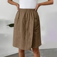 thumbnail image 7 of IWRICH Women's Casual Skorts High Waist Summer Linen Knee Length Shorts Solid Tennis Golf Beach Loose Trendy Skirt with Pockets Brown S, 7 of 7