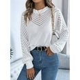 thumbnail image 5 of Women'S Crochet Sweaters Crew Neck Long Sleeve Cute Hollow Out Cotton Pullover Knit Tops White S, 5 of 8
