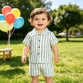 thumbnail image 2 of SGMVNU Baby Boys Summer Shorts Set Striped Short Sleeve Button Down Shirt and Matching Shorts 2 Piece Casual Outfits, Size 9-12 Months, Light Blue, 2 of 9