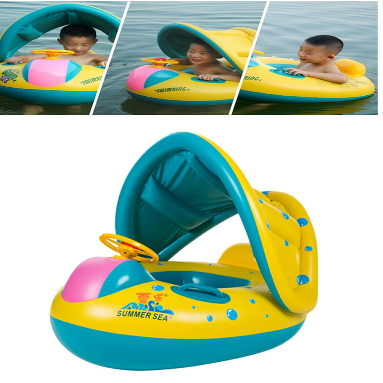 Baby Inflatable Pool Float, Babies Swim Float Boat with Sunshade Safty Seat  for Toddler Infant Swim Ring Pool Spring Floaties Summer Beach Outdoor