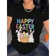 thumbnail image 1 of Women Happy Easter Pattern Shirt Cotton Comfortable Short-Sleeve T-Shirt Tee For Adult, Men, Women, Teen, Teenager, Adolescent, Youth, 1 of 5