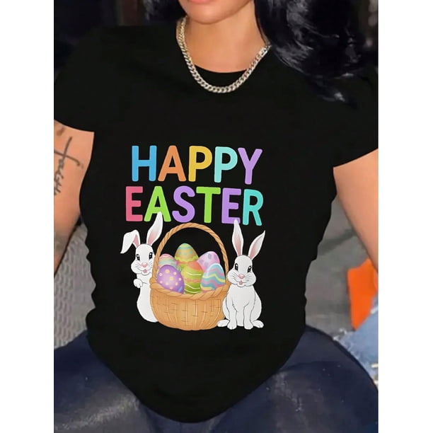Women Happy Easter Pattern Shirt Cotton Comfortable Short-Sleeve T-Shirt Tee For Adult, Men, Women, Teen, Teenager, Adolescent, Youth
