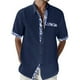 thumbnail image 1 of Camisas s Para Hombre Interior Camisa de vacaciones en la playa Camisa de cárdigan de manga corta Camisa de solapa en contraste con botones en los puños para hombre (Navy, 3XL), 1 of 5