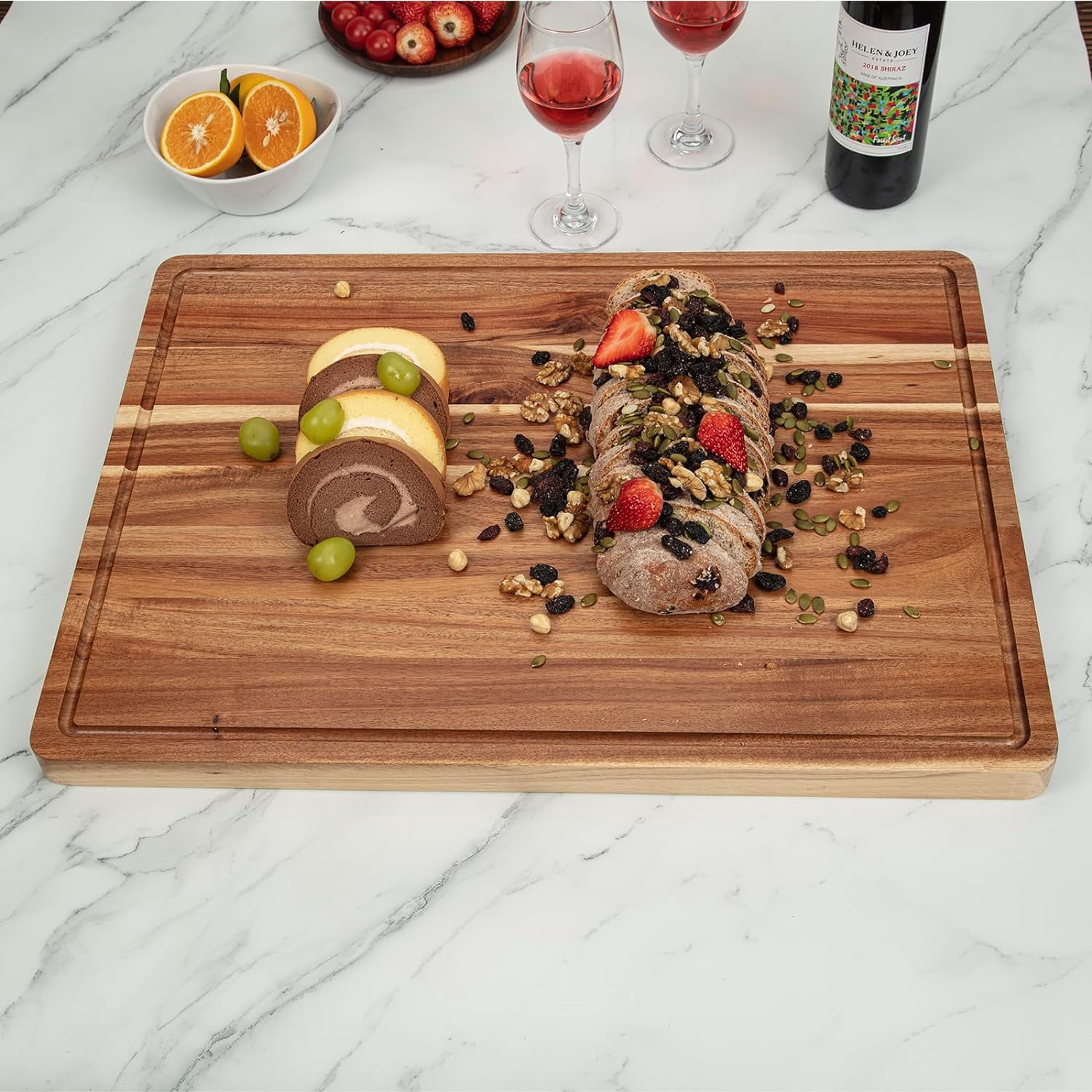 20x15 Inch Acacia Cutting Board for Kitchen, Large Wooden Cutting Board Easy Storage Wooden Chopping Boards Reversible with Juice Groove