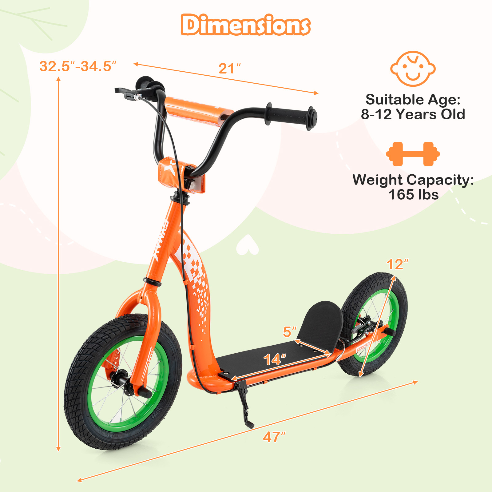 Gymax Kids Scooter w/ Adjustable Height Handlebar 12-Inch