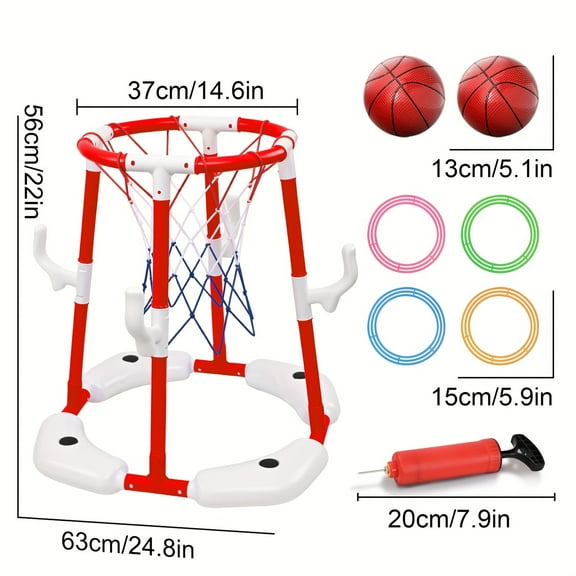 Pool Basketball Hoop, Upgrades 2-in-1 Floating Pool Toys Ring Game with 2 Balls and Pump, Outdoor Swimming Pool Basketball Games Water Play Toy Family Party Summer Gift for Kids