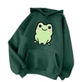 thumbnail image 4 of NinXxx Women's Autumn Winter Solid Drawstring Pocket Cute Print Hoodie Army Green S, 4 of 4