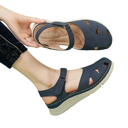 

AXXD Women Sandals Clearance Under $10 Summer Sandals Comfortable And Casual Tuppers With Hollow Thick Sole Large Size Sandals