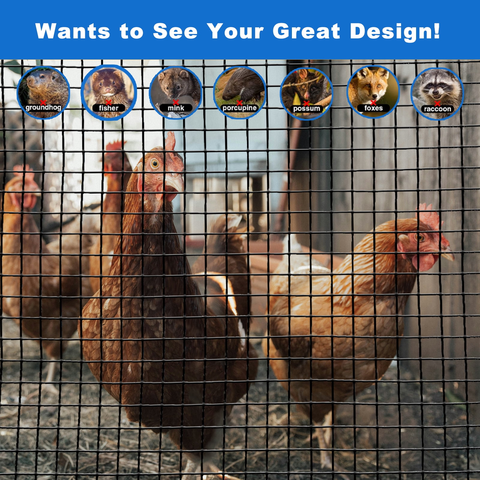 Metamesh Black Hardware Cloth 1/2 in 48 in x 100 ft 19 Ga PVC Vinyl Coated Chicken Wire Fencing, Mesh Garden Fencing